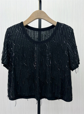 S●2025秋季新品 亮片短袖T恤女设计感小众宽松休闲短款上衣616