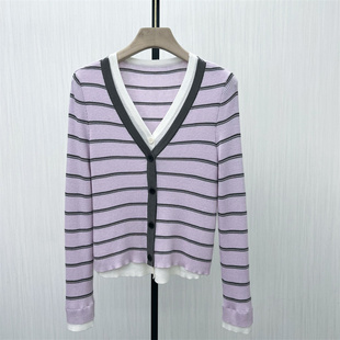 2025秋季 显瘦毛衫 新品 女条纹修身 上衣7051 绵羊毛针织开衫 fei