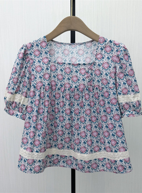 fei●2026夏季新品 法式方领碎花衬衫女小清新气质别致上衣6083