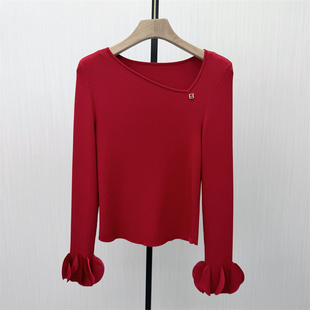 彩●2026春季新品 针织打底衫女弹力修身显瘦内搭长袖毛衫上衣143