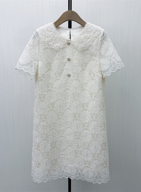 芭●2026夏季新品 娃娃领蕾丝连衣裙女气质显瘦法式茶歇裙子3034