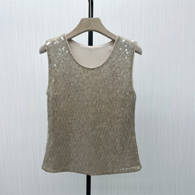 KA●2025秋季新品 重工亮片无袖T恤女设计感小众短款打底上衣2061