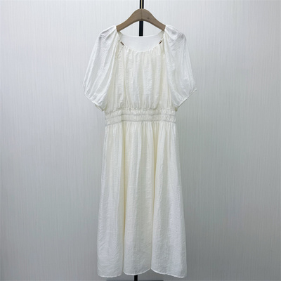 芭●2026夏季新品 法式短袖连衣裙女气质简约显瘦小清新长裙3074