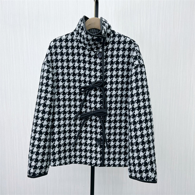 迪●2024冬季新品 格纹呢子大衣女宽松气质通勤短款毛呢外套3689