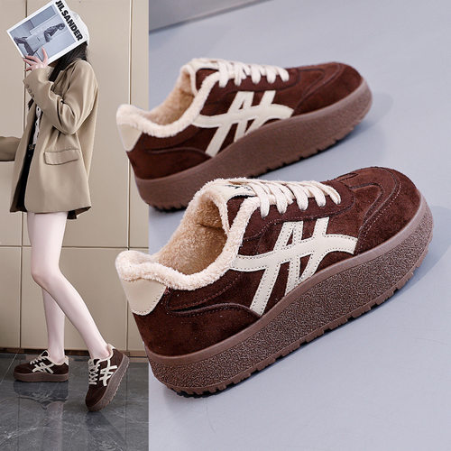 复古加绒保暖德训鞋女2025冬季新款厚底休闲百搭洋气时尚板鞋2552