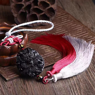 手工编织流苏车挂绳黑曜石龙牌车挂天然黑曜石霸王龙车挂件