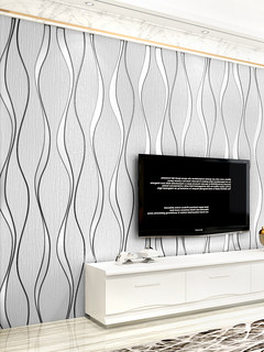 现代简约客厅3d立体2023水波纹影视墙纸鹿皮电视背景墙壁纸绒新款