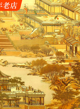 新中式中国复古风格仿古典禅意墙纸金箔金色金黄色清明上河图壁纸
