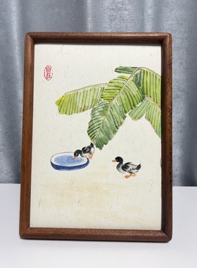 纯手绘简约国画芭蕉鸭嬉装饰画客厅卧室挂画家居摆画尺寸A4