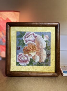 中式国画牡丹金鱼图装饰画客厅卧室挂画宋氏美学家居摆画20x20cm