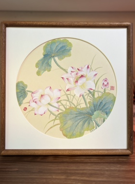 中式国画荷花工笔画装饰画客厅卧室挂画宋氏美学家居摆画33x33cm