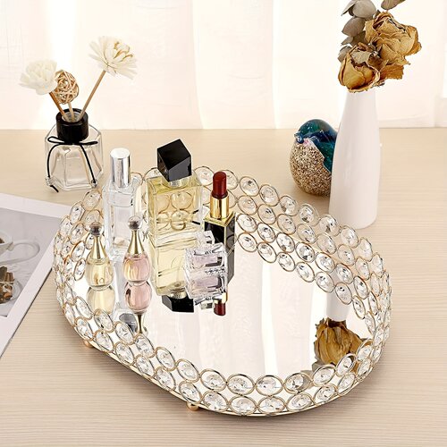 HEDU金属托盘Vintage Mirrored Vanity Tray香水首饰收纳盘装饰盘