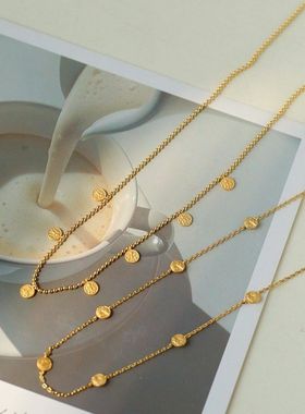 925银叠搭浮雕mini金币项链女ins复古个性简约叠搭项链