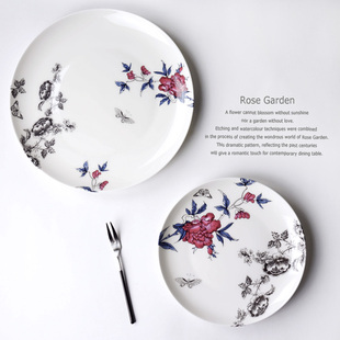 芬兰好货 玫瑰花园8寸骨瓷餐盘点心盘牛排盘 北欧餐具 美器
