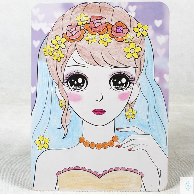 儿童彩妆画画图画 公主化妆涂色绘画儿童涂颜色填充画涂画手工diy