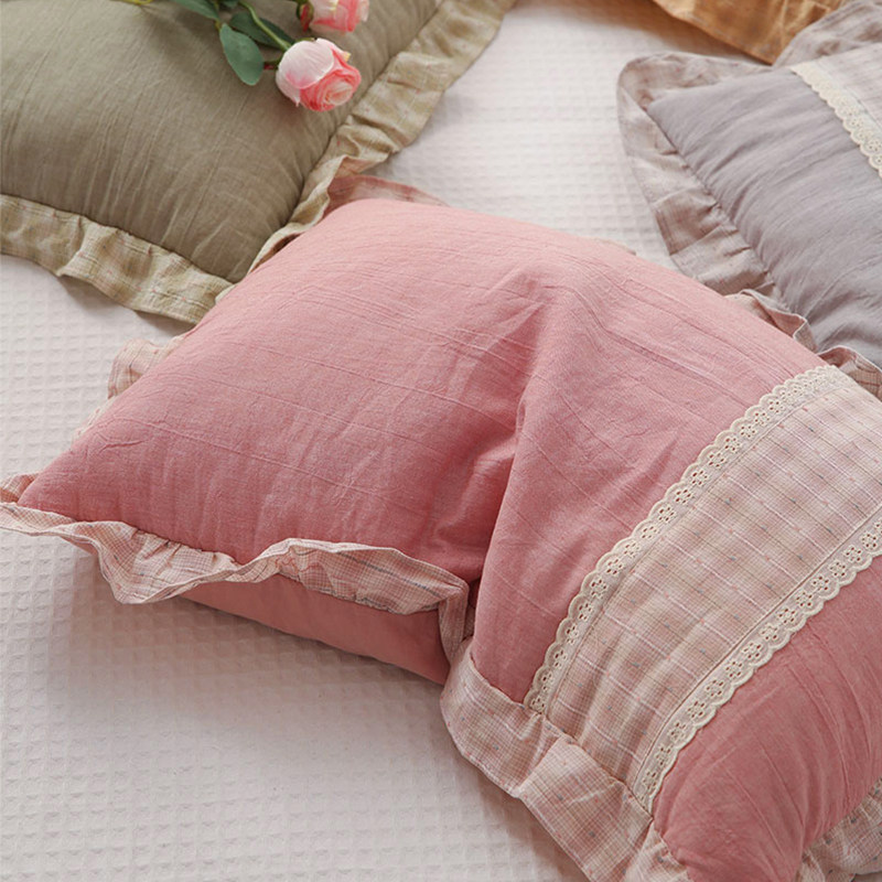 小清新甜荞麦壳花边枕头纯棉枕套学生枕儿童枕成人保健枕可拆洗