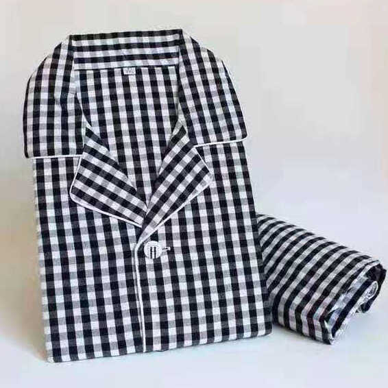 纯棉睡衣套装小清新格子家居服