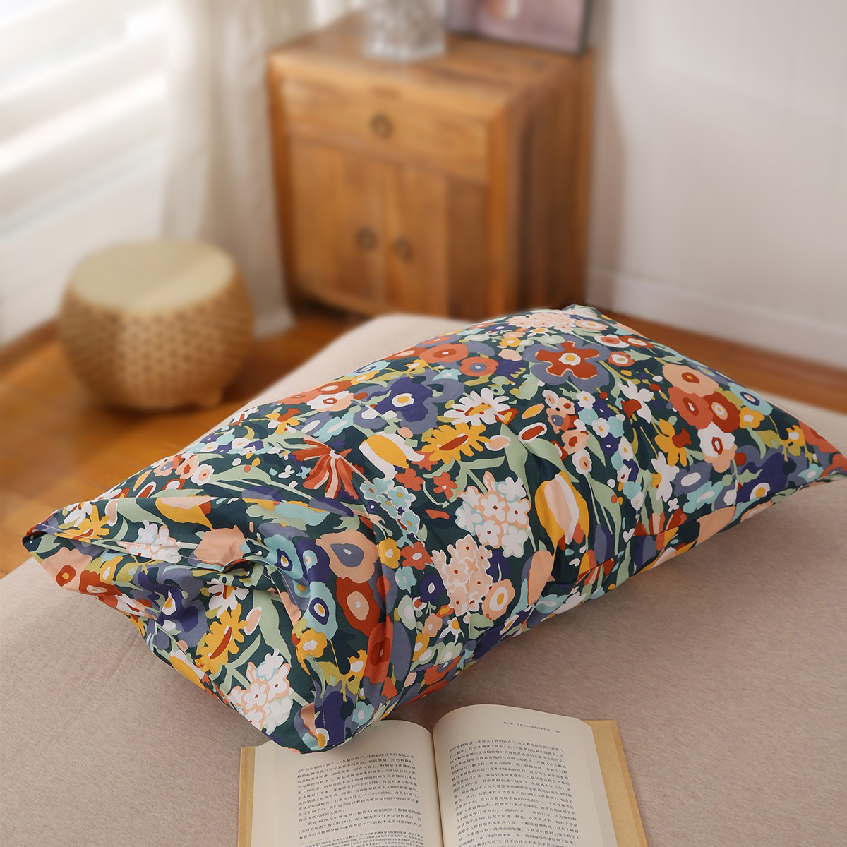 出口剩余纯棉高支高密布料做的枕套印花全棉枕套单只装纯棉信封式