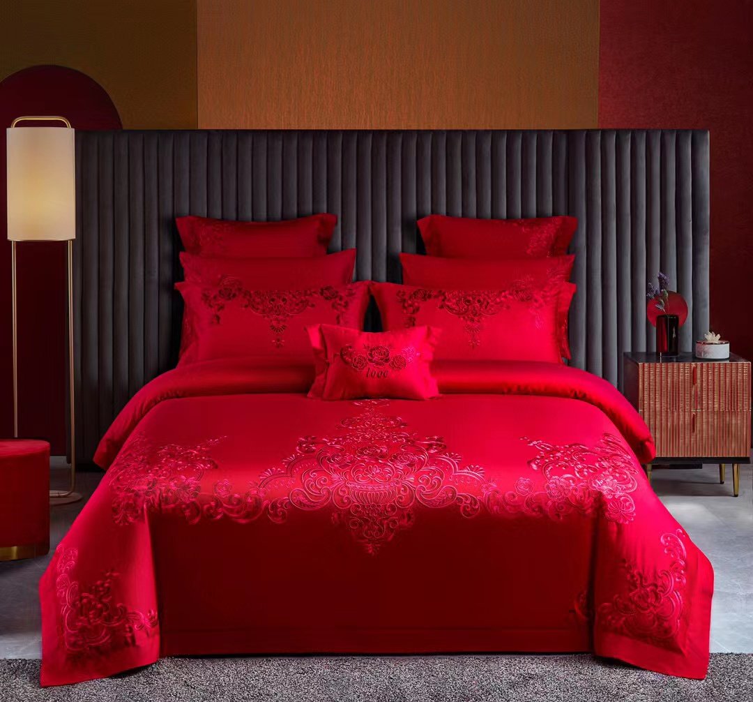 刘大姐家 婚庆四件套120支纯棉【浪漫爱情】全棉刺绣结婚床上用品