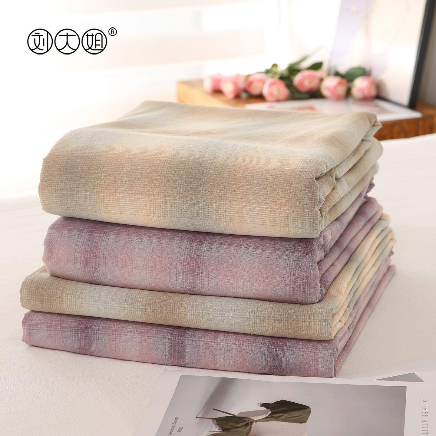 超绵软的色织纯棉水洗棉床单薄软透气适合祼睡亲肤床单被套枕套