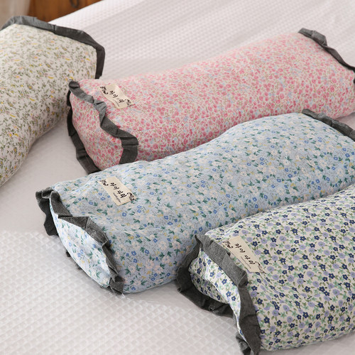 韩国碎花荞麦壳枕头新款小蛮腰枕颈椎枕木耳边纯棉单人枕学生硬枕