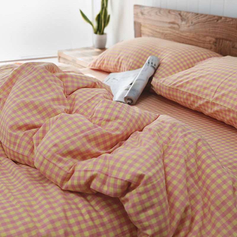 100%全棉a类亲肤四季水洗棉格子床单被套单双人学生宿舍枕套ins,床上用品,床单,淘宝优惠券,粉丝福利购,淘宝优惠卷