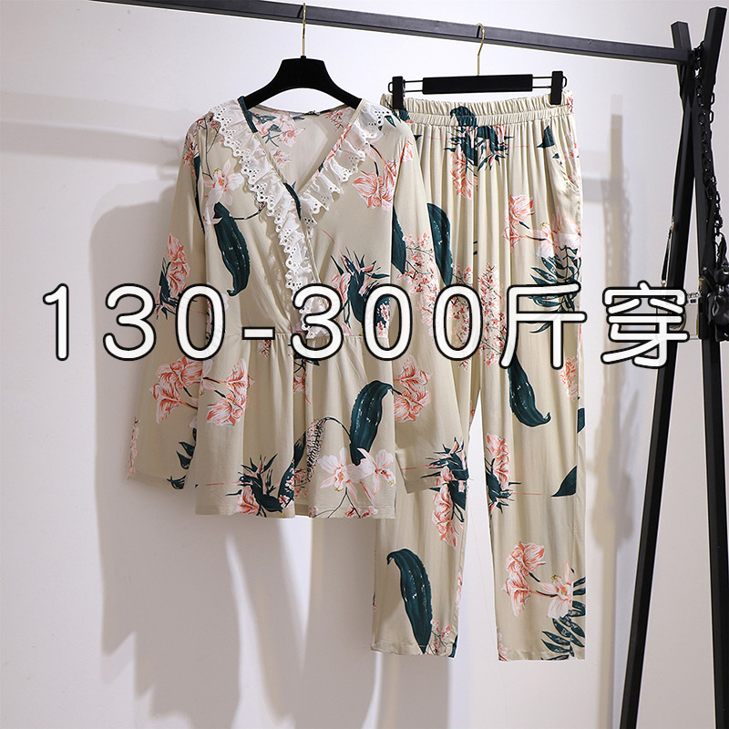 特大码300斤胖人女装200胖MM春装宽松睡衣套装加肥加大纯棉居家服