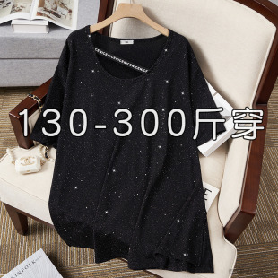 300加肥加大200斤胖MM大码短袖T恤女夏240胖子宽松遮肚子显瘦上衣