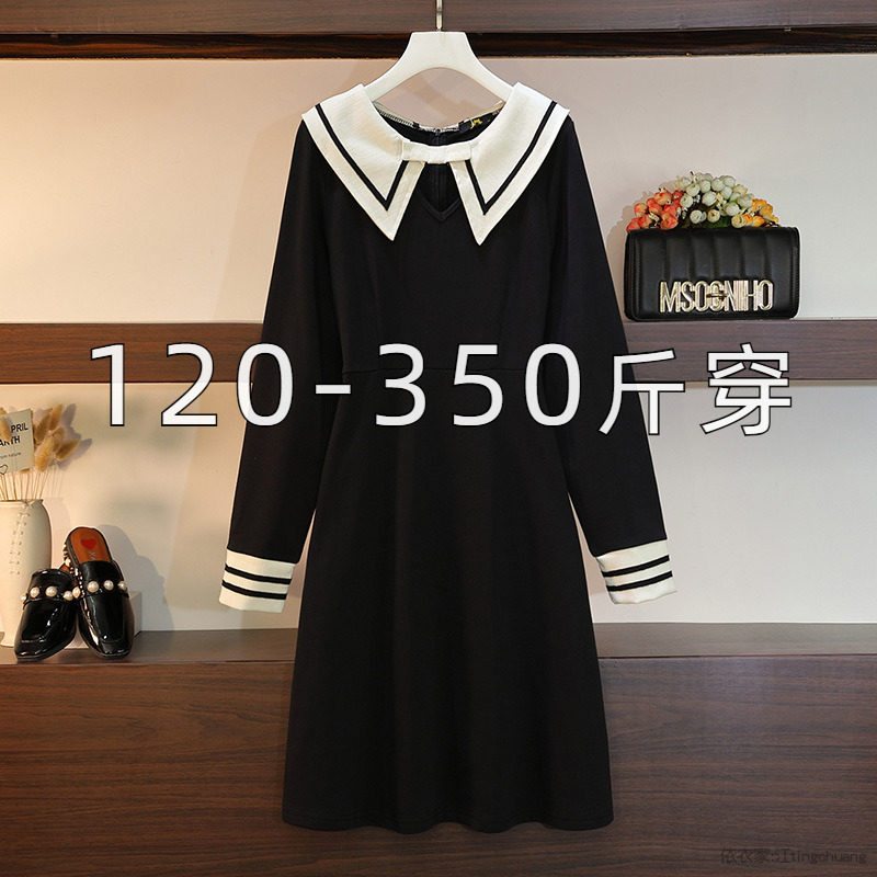 特大码娃娃领连衣裙秋冬显瘦裙子