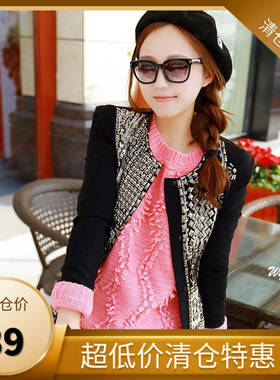 813 39包邮 重手工钉珠铜片修身显瘦黑色羊毛呢西装外套