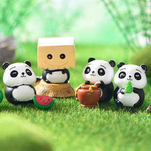 吃竹子小熊猫公仔密封罐方盒模型孩子玩具汽车载家居办公桌面摆件
