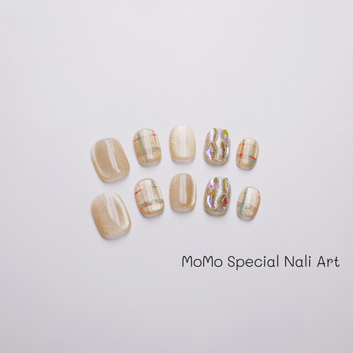 2026新款高级纯手工穿戴甲短款显白美甲成品网红爆款指甲贴片格纹