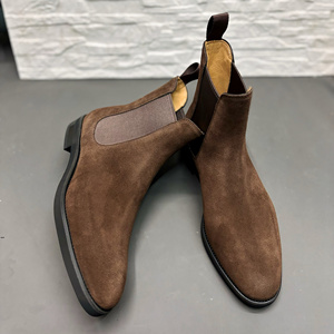 意大利男士切尔西男靴短靴秋冬新款翻毛皮尖头真皮英伦男士靴子潮