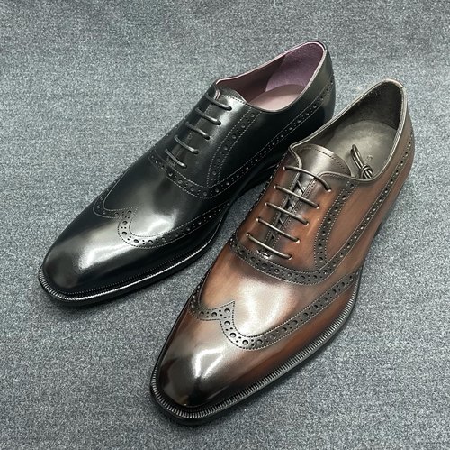 固特异布洛克雕花英伦风尖头皮鞋