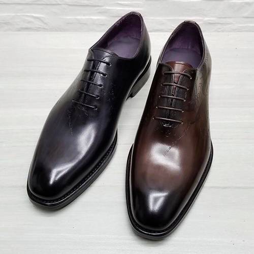 意大利手工男鞋整张皮系带鞋子