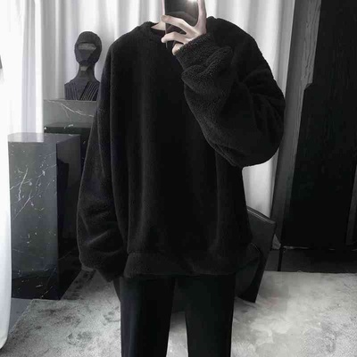 秋冬季暗黑系羊羔绒宽松圆领卫衣
