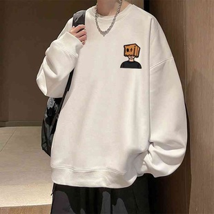 美式 加绒加厚保暖休闲外套 重磅圆领卫衣男秋冬季 潮牌宽松大码