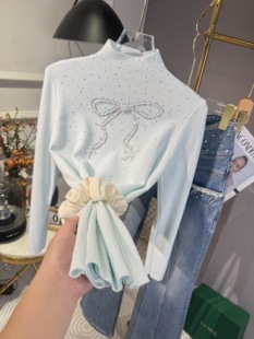 2025秋冬新款法式设计感蝴蝶结重工烫钻修身显瘦高贵感针织打底女