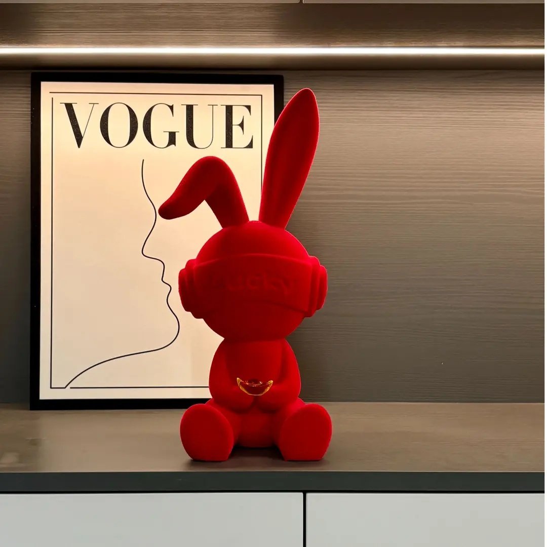 轻奢高定植绒幸运兔客厅酒柜电视柜玄关柜办公室软装摆件装饰摆设,家居饰品,装饰摆件,淘宝优惠券,粉丝福利购,淘宝优惠卷