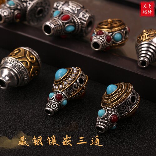 diy藏银配件镶嵌三通文玩