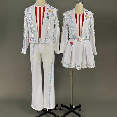 出租闪亮镭射亮片歌手演出服男女现代舞啦啦操街舞海军学生装表演