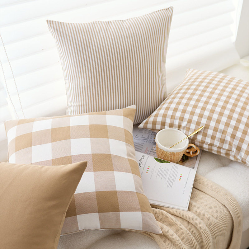 棉麻风格子靠垫套客厅沙发抱枕套床头大靠背套办公室靠枕不含芯