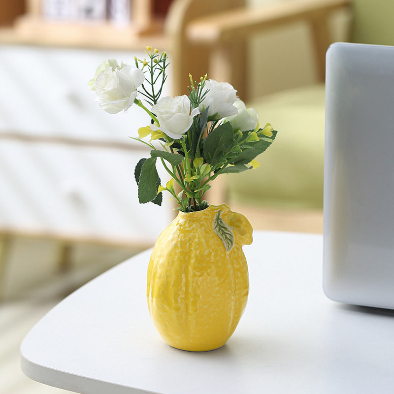 北欧现代ins风 柠檬水果花瓶摆件仿真花高档家居玄关装饰客厅,橡塑材料及制品,工业陶瓷,淘宝优惠券,粉丝福利购,淘宝优惠卷