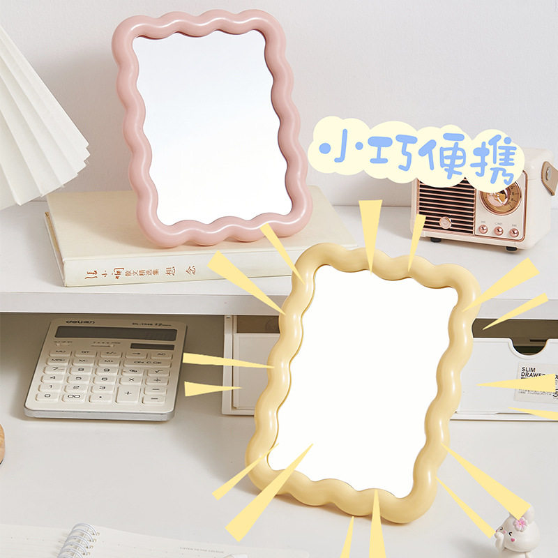 糖果色塑料化妆镜家用台式梳妆镜学生宿舍卡通美妆镜折叠小镜子