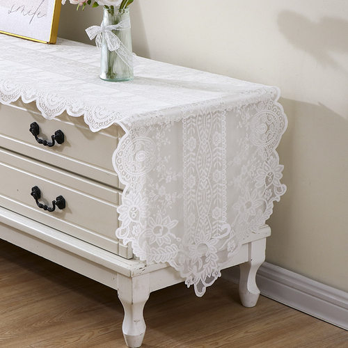 白色简约蕾丝布艺电视柜罩防尘罩多用盖巾柜子盖布镂空