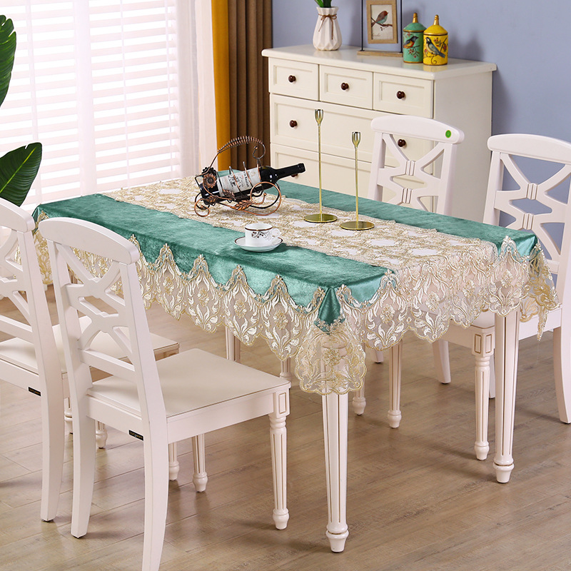 金丝绒刺绣长方形桌布餐桌布台布感轻奢客厅茶几布新款欧式防尘罩