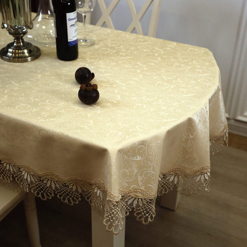 椭圆形蕾丝防水防油免洗餐桌桌布美式可折叠圆桌家用新中式台布罩