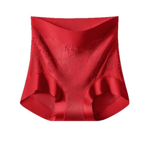 美宅红色本命年内裤女10a桑蚕丝国风浮雕提花高腰收腹红内裤