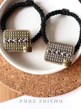 PUREFRIEND合金酷时尚经典方形高档铆钉简约设计发圈皮筋发饰发绳