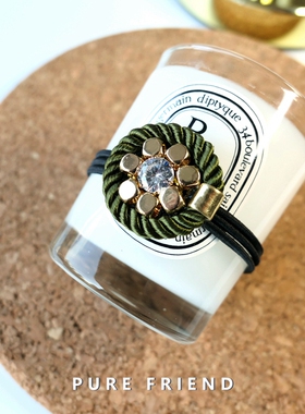 PureFriend 幸运花 轻奢设计军绿金属质感气质皮筋发圈丸子头发饰